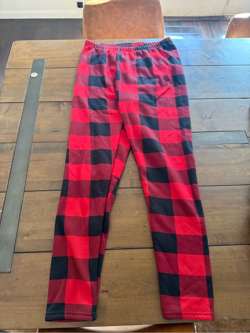 Womens Red and Black Buffalo Plaid Fleece Lined Leggings
